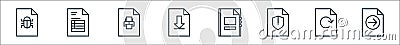 file and document outline line icons. linear set. quality vector line set such as sending, update, protection, contacts, download Vector Illustration