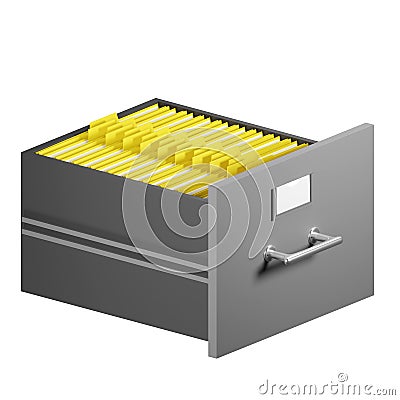 File drawer. Iron section of the cabinet with important documents. Sort secret files. Stock Photo