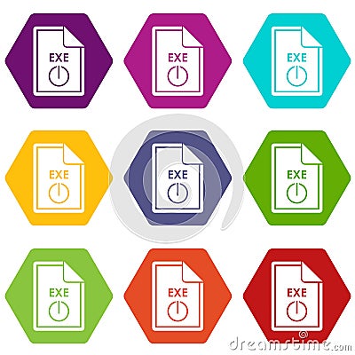 File EXE icon set color hexahedron Vector Illustration