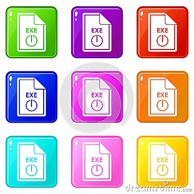 File EXE icons 9 set Vector Illustration