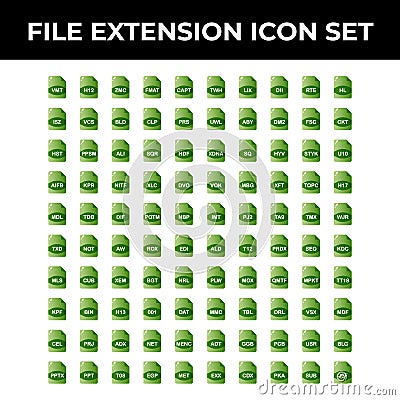 File extension icon set include vmt,zmc,fmat,capt,twh,lix,dii,rte,hl,vcs,bld,clp,prs,uwl,aby,fsc,ckt,hst,ppsm,ali,sqr,hdf,xdna,sq, Vector Illustration