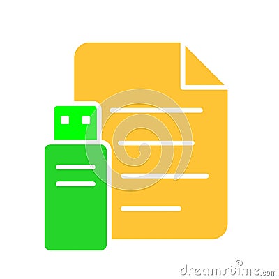 File with flash drive line icon. Information, folder, document, work, computer, saving. Vector color icon on a white background Vector Illustration