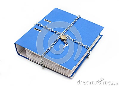 A file folder with chain and padlock closed Stock Photo