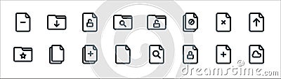 file and folder line icons. linear set. quality vector line set such as cloud, locked, blank paper, favourite, delete file, Vector Illustration
