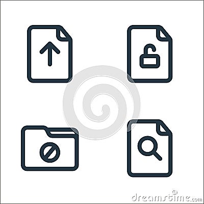 file and folder line icons. linear set. quality vector line set such as search, blocked, unlocking Vector Illustration