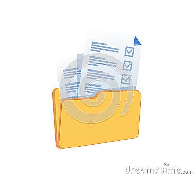 File folder. Open binder, directory with business documents. Information and data archive storage. Saving reports Vector Illustration