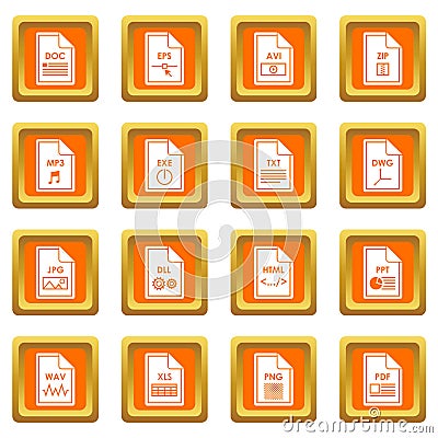 File format icons set orange Vector Illustration