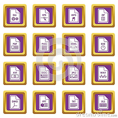 File format icons set purple Vector Illustration