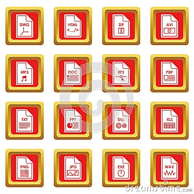 File format icons set red Vector Illustration