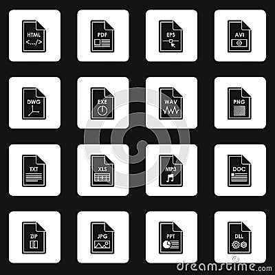 File format icons set, simple style Vector Illustration