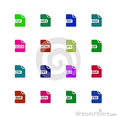 File format type icons. Download document vector buttons Vector Illustration