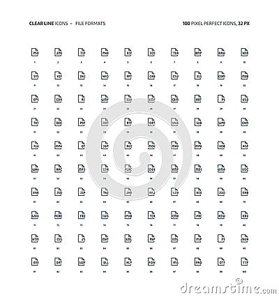 File formats clear line icons Cartoon Illustration