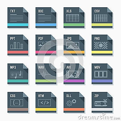 File formats icons set with illustrations Vector Illustration