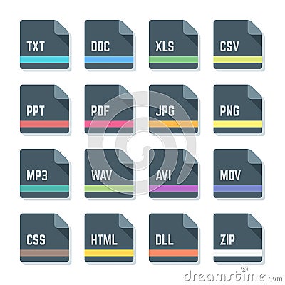 File formats minimal design icons set Vector Illustration