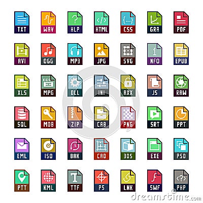 File formats icons in flat style Vector Illustration