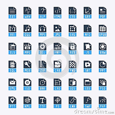 File formats icons in glyph style Vector Illustration