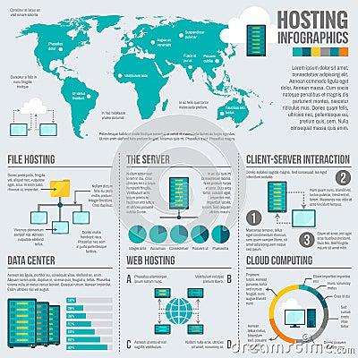 File hosting worldwide infographic poster Vector Illustration