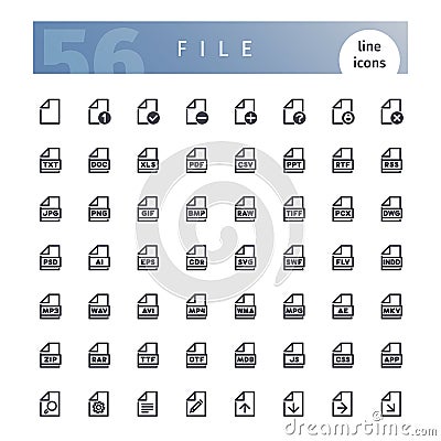 File Line Icons Set Vector Illustration