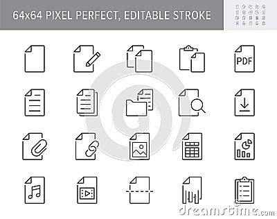File line icons. Vector illustration include icon - paper, pdf, pen, document, checklist, page, image, sheet, copy Vector Illustration
