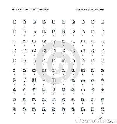 File management clear line icons Cartoon Illustration