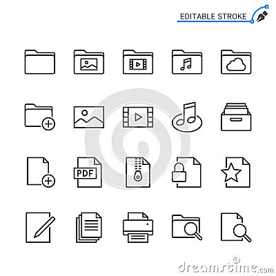 File management line icons. Editable stroke Vector Illustration