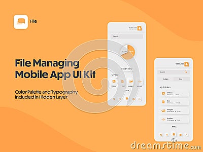 File Managing Mobile App UI Screens Including As Login, Sign Up, Data Storage for Responsive Stock Photo