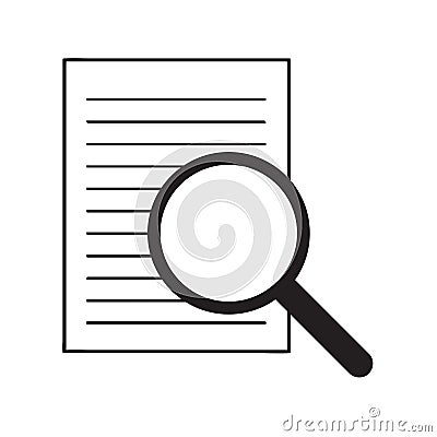 File search icon. Document page with magnifier tool . minimal st Vector Illustration