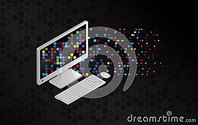 File sharing concepts. Isometric design elements on the black background. Information transferring computer Vector Illustration