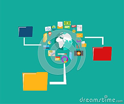 File sharing. Data Distribution. Content management. File transfer concept Vector Illustration