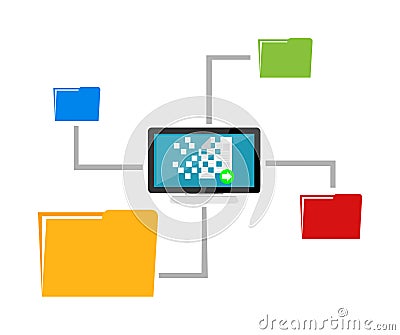 File sharing. Data Distribution. Content management. File transfer concept. Vector Illustration