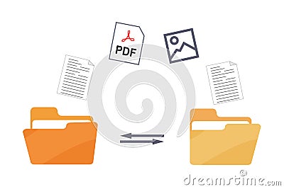 File transfer computer folder to folder. File sharing file exchange File copying and pasting upload and download concept. Vector Illustration