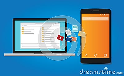 File transfer copy document to mobile phone from computer icon symbol illustration Vector Illustration