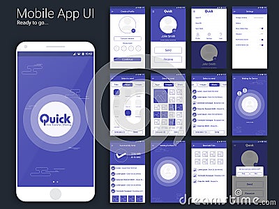 File Transfer Mobile App UI, UX and GUI layout. Stock Photo