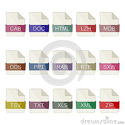 File type icons. Documents and archives Vector Illustration