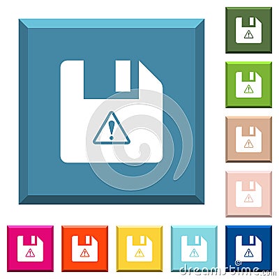File warning white icons on edged square buttons Stock Photo