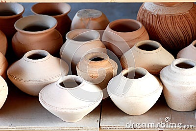 Files of clay pots ,crocks Stock Photo