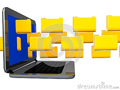 Files data traffic laptop transfer - 3d rendering Stock Photo