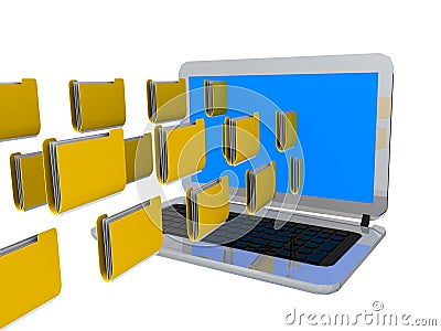 Files data traffic laptop transfer - 3d rendering Stock Photo