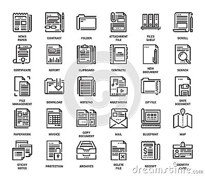 Files and documents flat line icons Vector Illustration