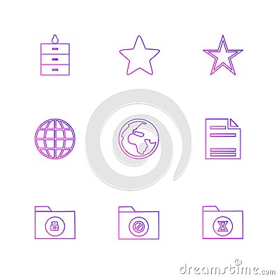 files , folders , globe , world , stars , eps icons set vector Vector Illustration