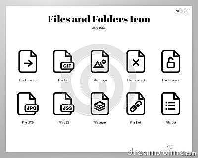 Files and folders icons Line pack Vector Illustration