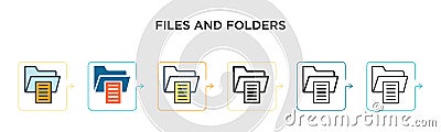 Files and folders vector icon in 6 different modern styles. Black, two colored files and folders icons designed in filled, outline Vector Illustration