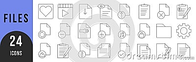 Files icon set. Containing document, notes, edit, write, folder, contract, add file and more. Vector Illustration