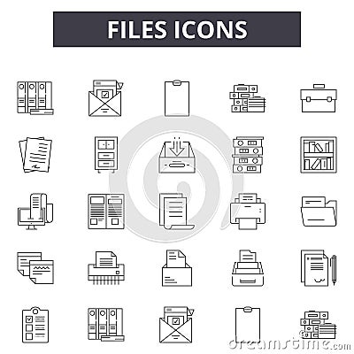 Files line icons for web and mobile design. Editable stroke signs. Files outline concept illustrations Vector Illustration