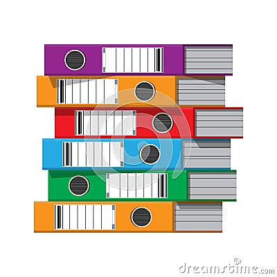 Files, ring binders, colorful office folders. Vector Illustration