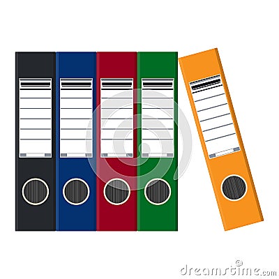 Files, ring binders, colorful office folders. Vector Illustration