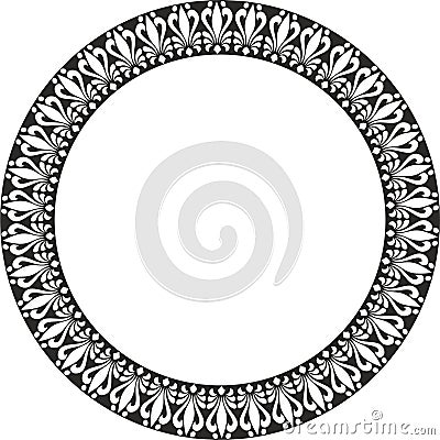 Oriental round frame with floral elements. Floral black round border with vintage pattern. Cdr x6 Vector Illustration