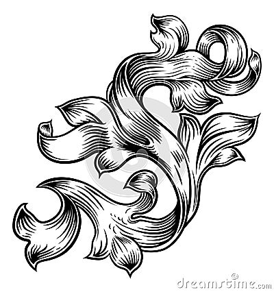 Scroll Floral Filigree Pattern Heraldry Design Vector Illustration