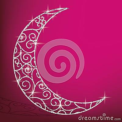 Filigree glitter moon card Vector Illustration