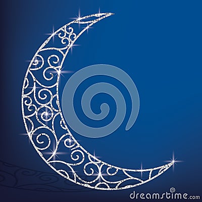 Filigree glitter moon card Vector Illustration